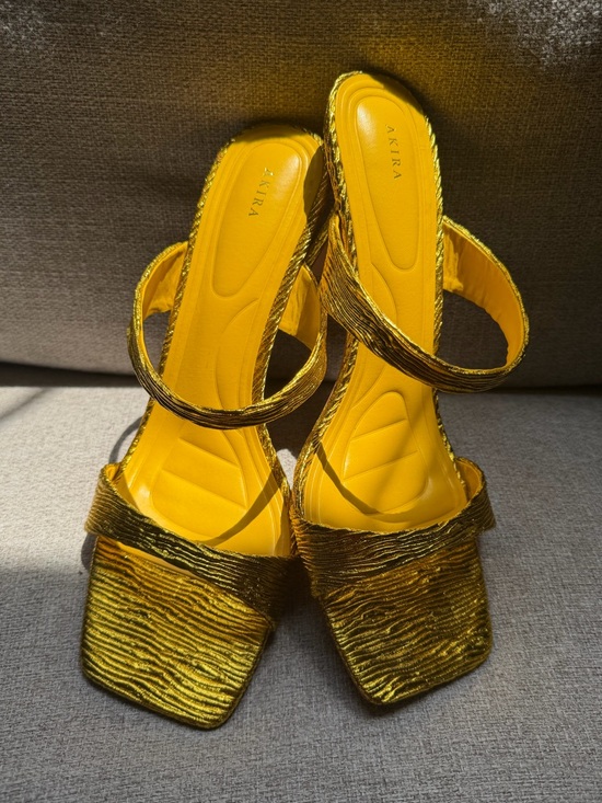AKIRA Shoes - AKIRA Metallic Gold Textured Square-Toe Slingback Heels